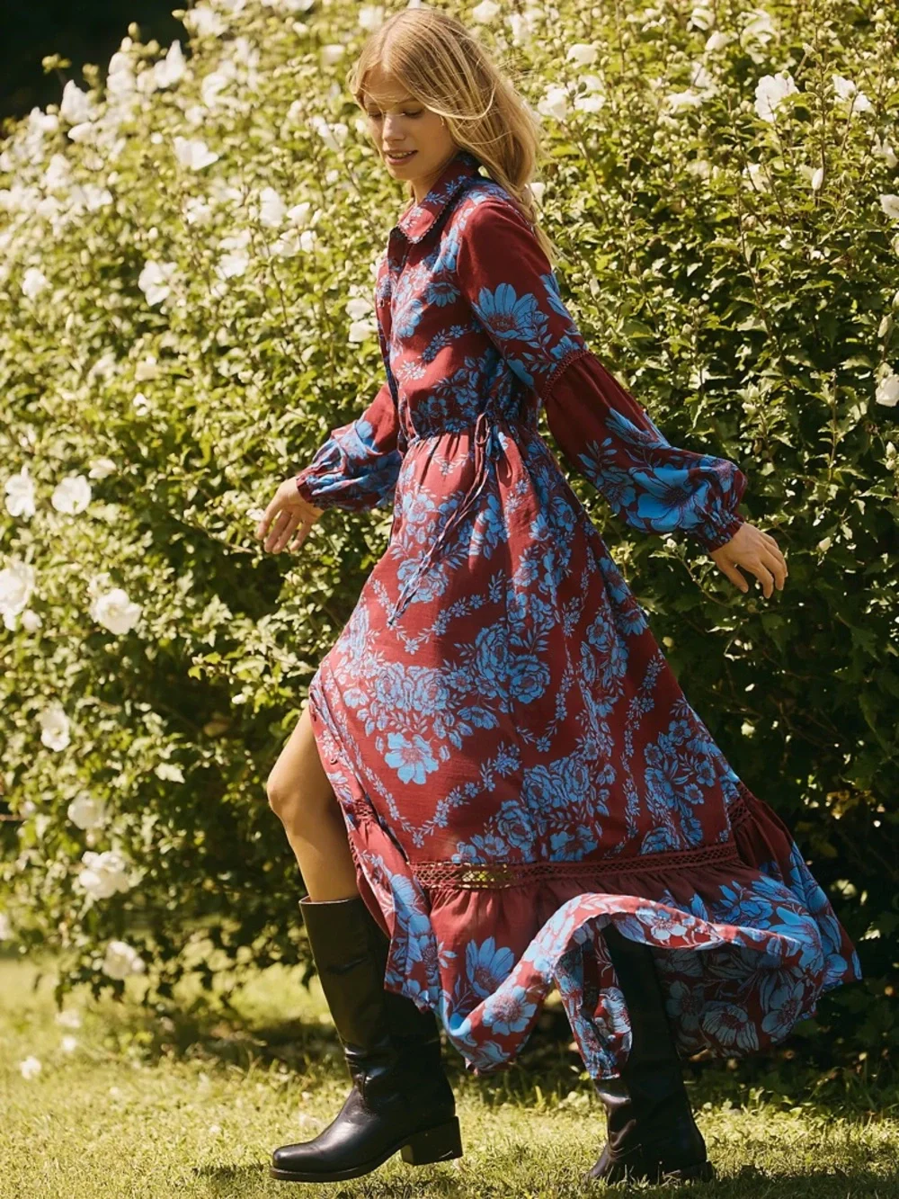 NWT Anthropologie Eleanora Printed Buttondown Midi Shirt Dress Red Blue Floral M - Picture 1 of 3